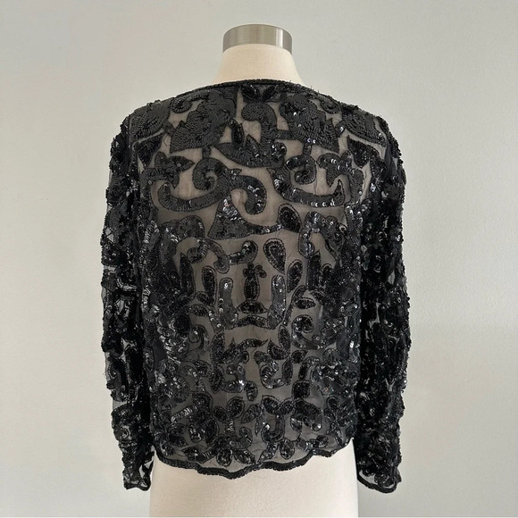 Vintage Robert Anthony 100% Pure Silk Sequin Blazer Top Black S - Picture 6 of 9